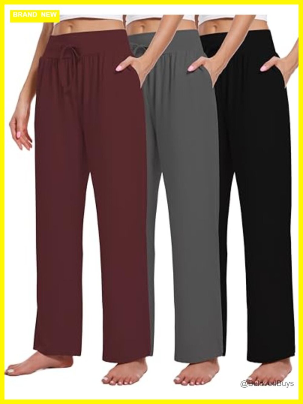 3 Pack Wide Leg Yoga Sweatpants with Pockets High Waisted Drawstring Lounge